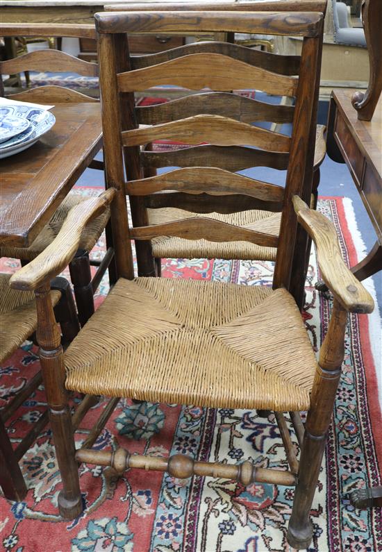 A set of 6 late 19th century ladderback chairs